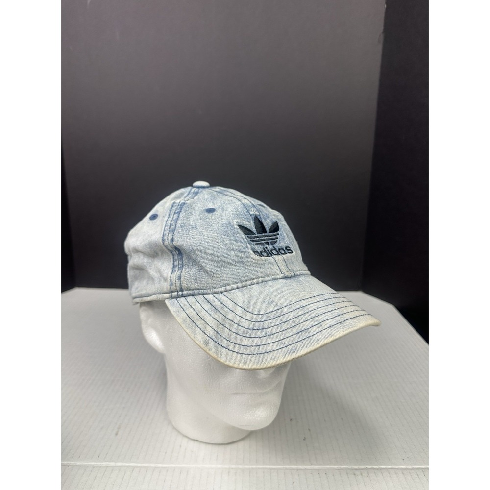 ADIDAS ACID WASH DENIM THREE STRIPE BASEBALL HAT STRAPBACK